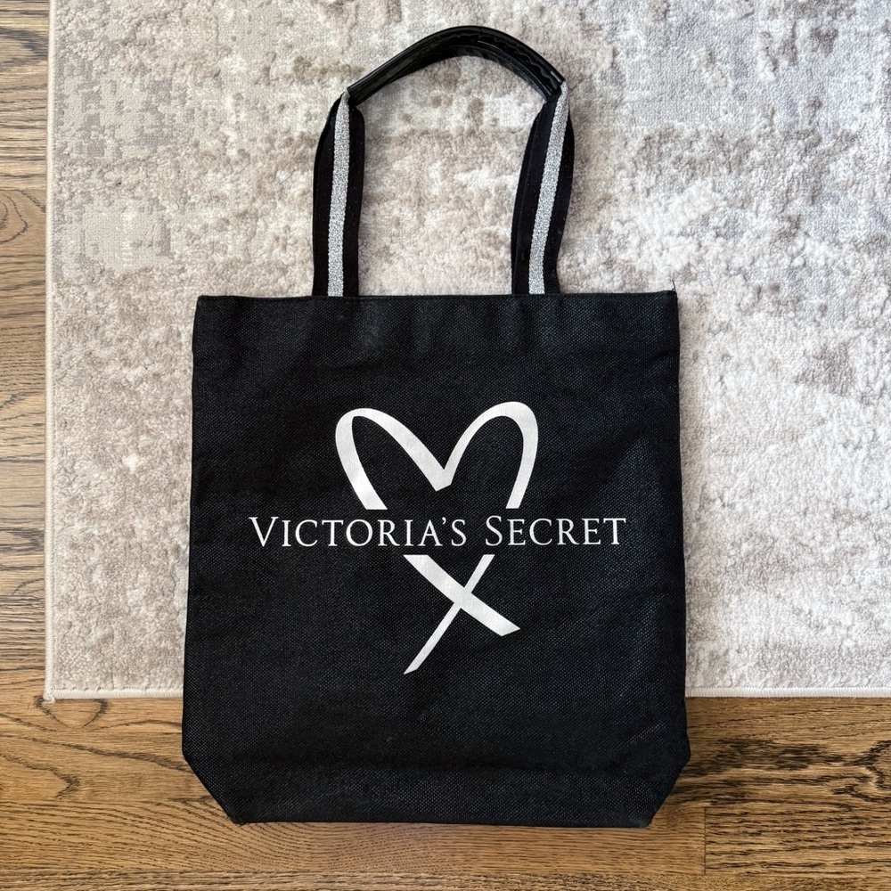 Victoria’s Secret Black Glam Metallic Tote Bag